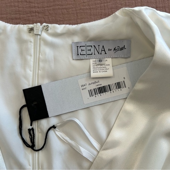 NWT Ieena Mac Duggal White Puff Sleeve Front Twist Deep V Jumpsuit, size 8 - Picture 11 of 11